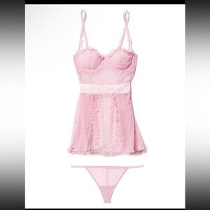 NWT Pink Unlined Babydoll and Matching Thong
